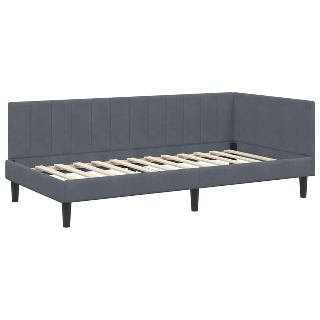 Hjørnesengramme med hovedgærde Mørkegrå 100 cm x 200 cm Fløjl