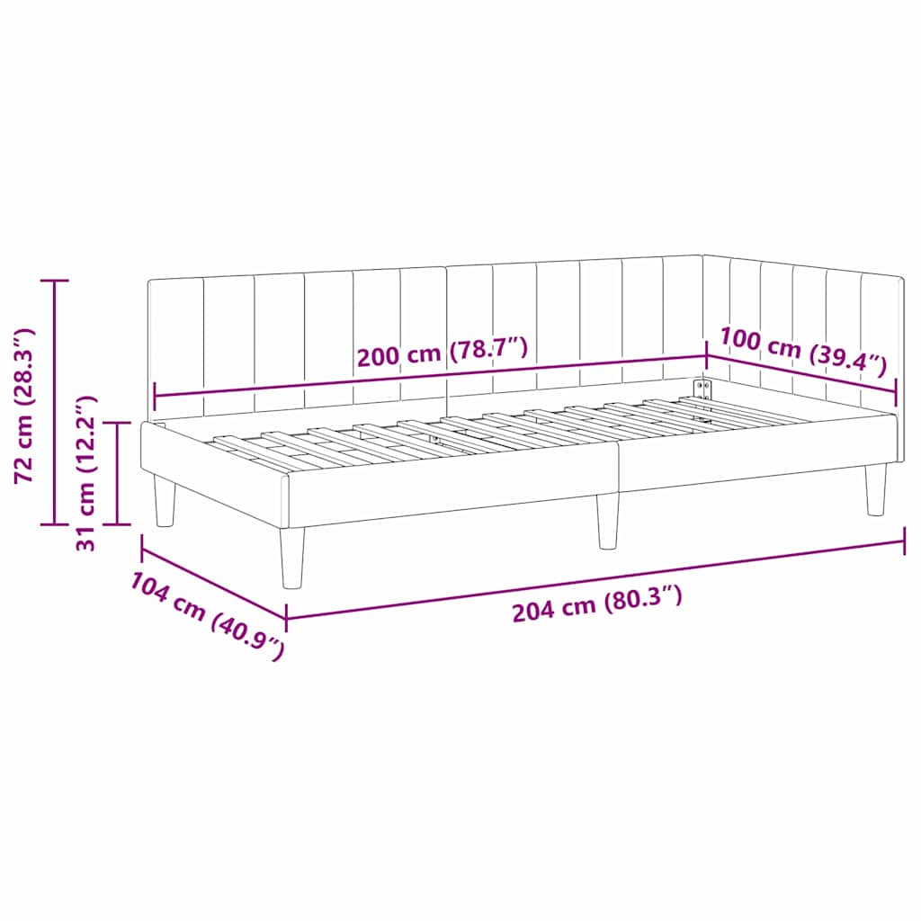 Hjørnesengramme med hovedgærde Mørkegrå 100 cm x 200 cm Fløjl