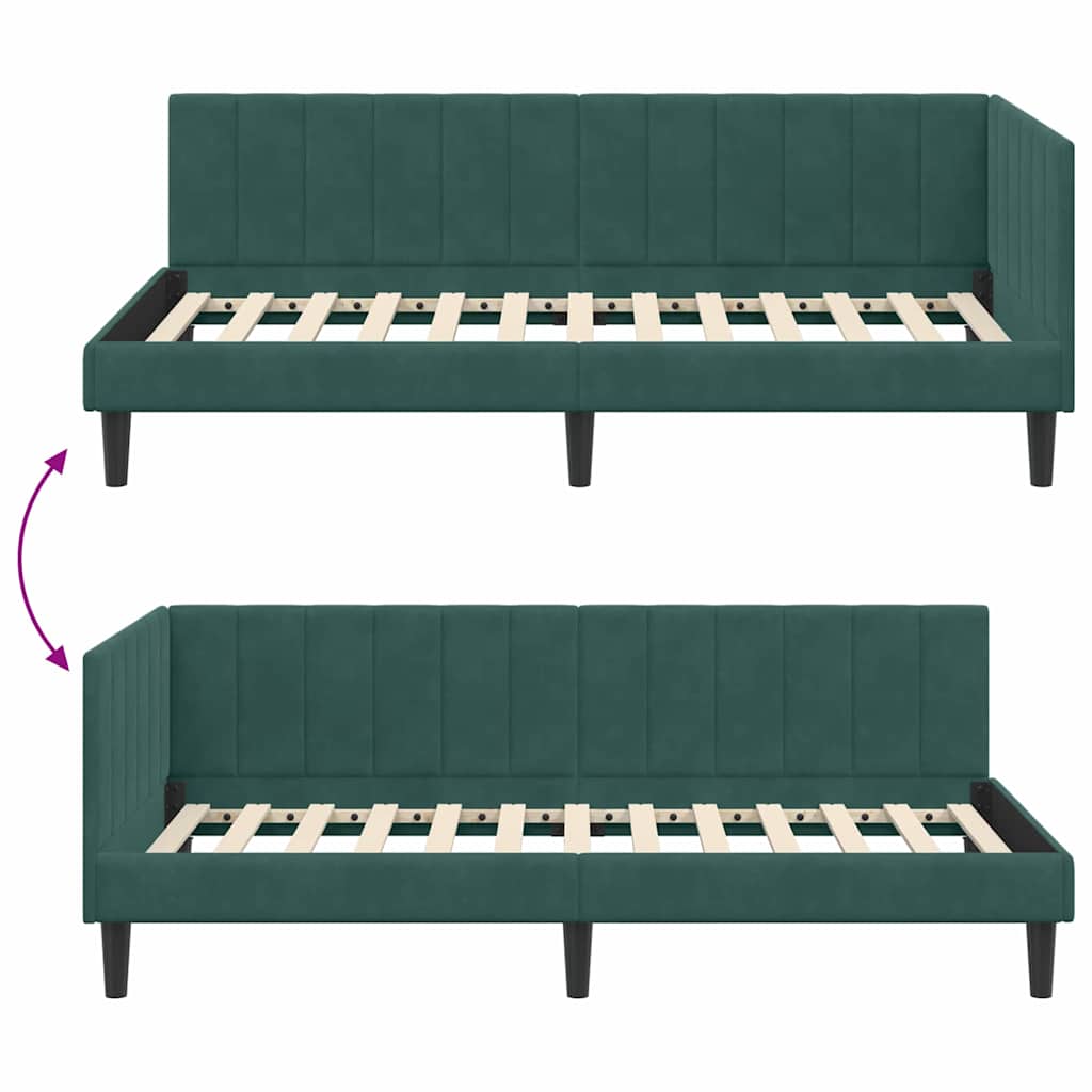 Hjørnesengramme med hovedgærde Mørkegrøn 100 cm x 200 cm Fløjl