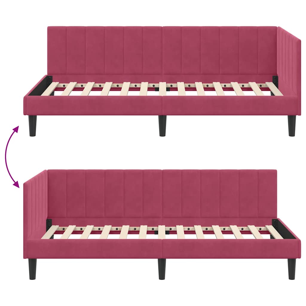 Hjørnesengramme med hovedgærde Vinrød 100 cm x 200 cm Fløjl