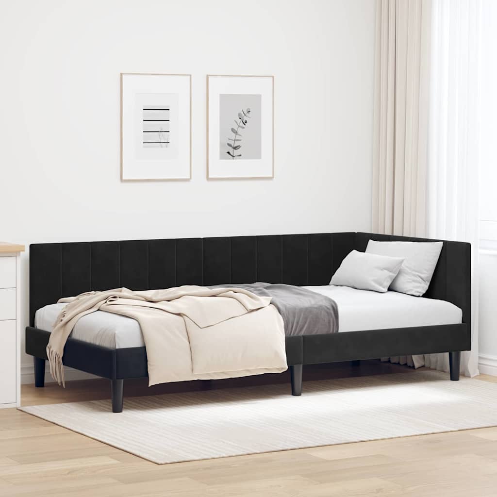 Hjørnesengramme med hovedgærde Sort 100 cm x 200 cm Fløjl