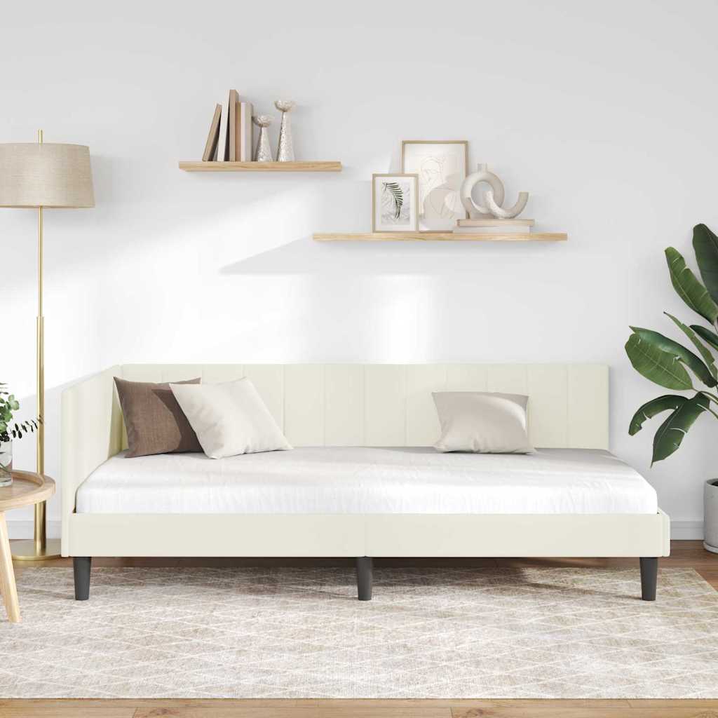 Hjørnesengramme med hovedgærde Creme 100 cm x 200 cm Fløjl