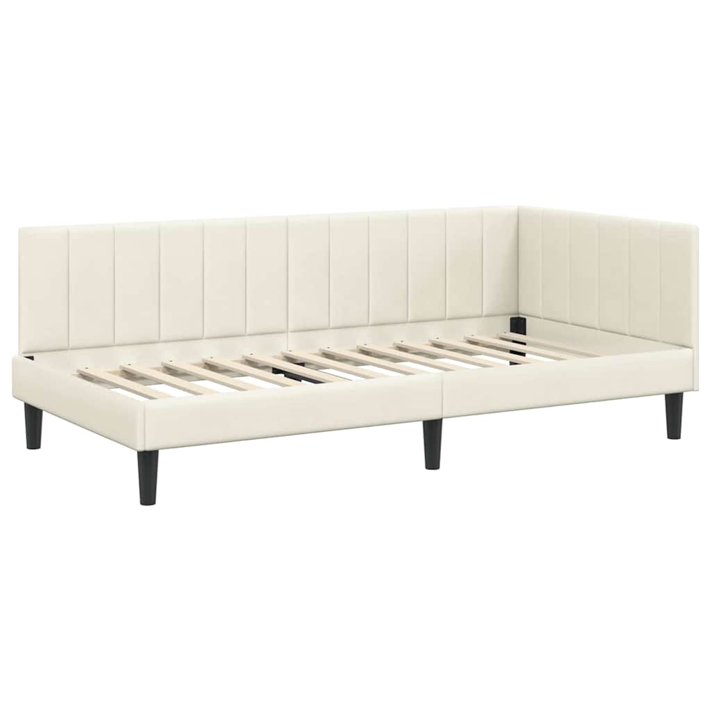 Hjørnesengramme med hovedgærde Creme 100 cm x 200 cm Fløjl