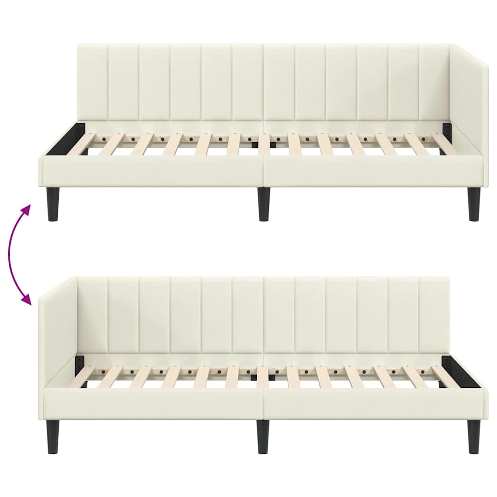 Hjørnesengramme med hovedgærde Creme 100 cm x 200 cm Fløjl