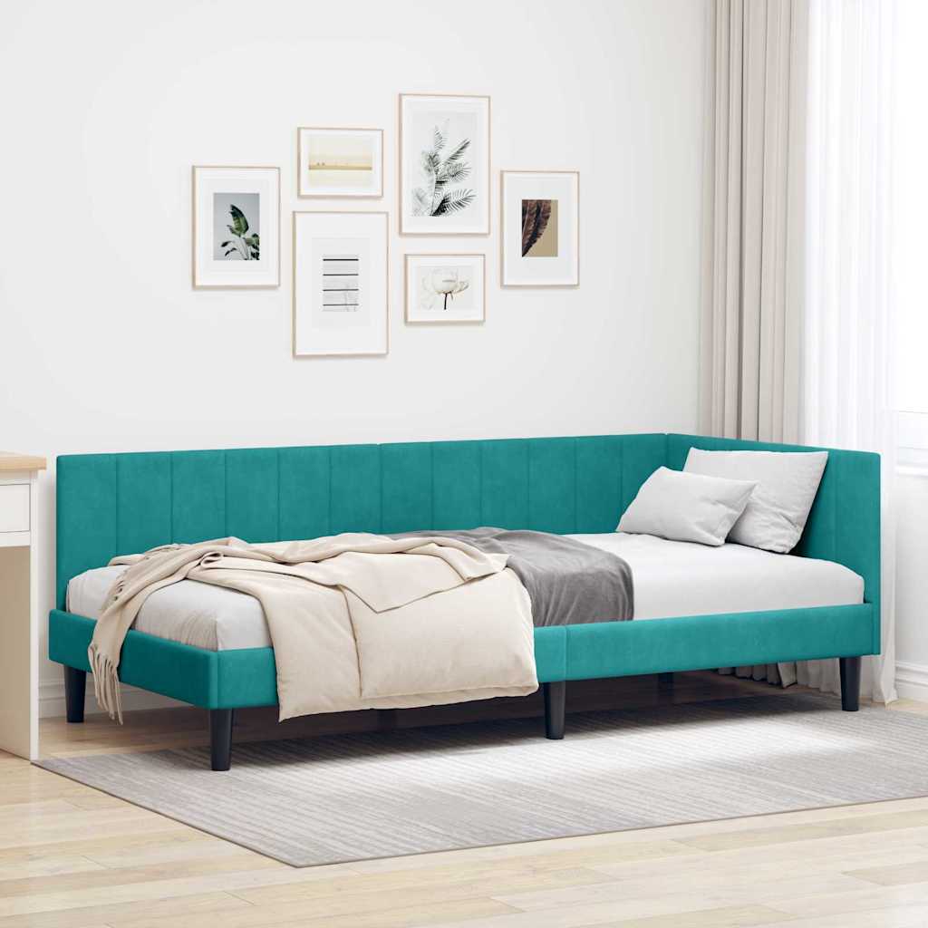 Hjørnesengramme med hovedgærde Turkis 100 cm x 200 cm Fløjl