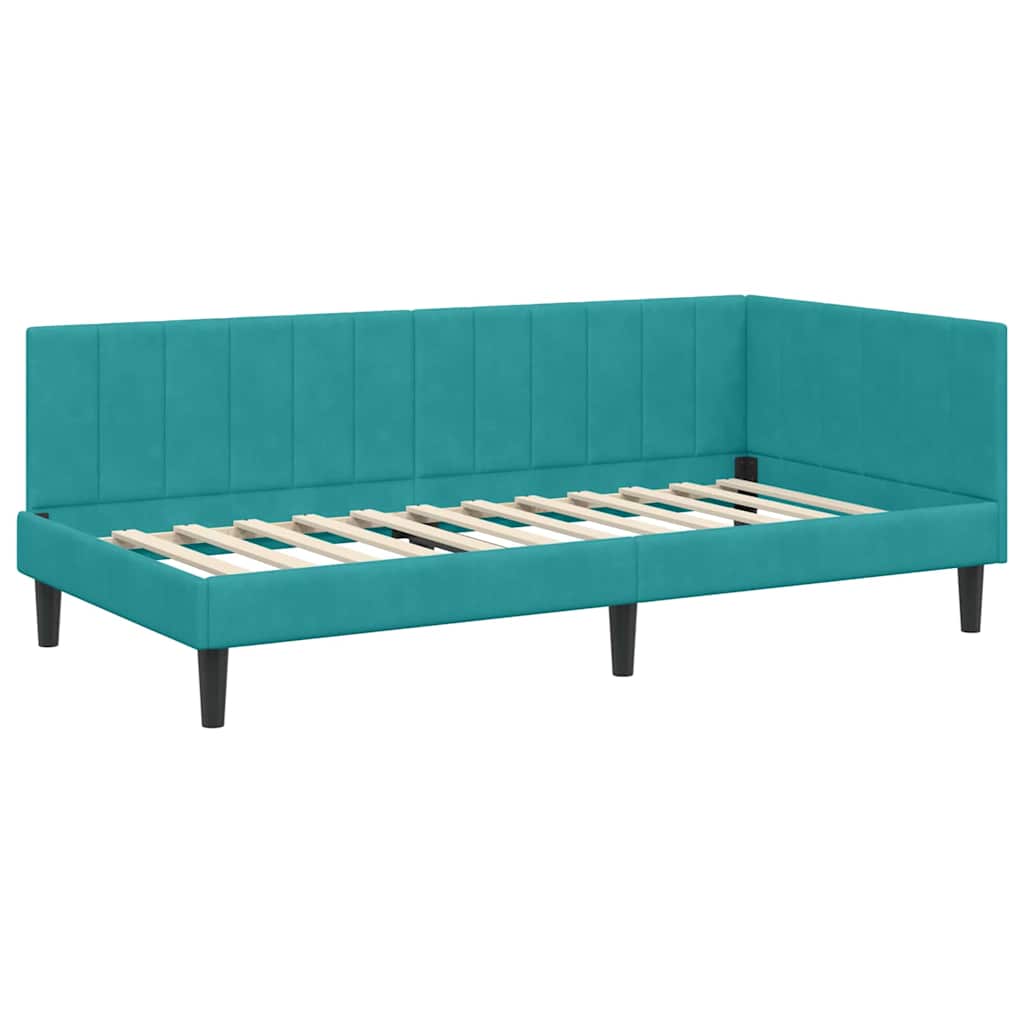 Hjørnesengramme med hovedgærde Turkis 100 cm x 200 cm Fløjl