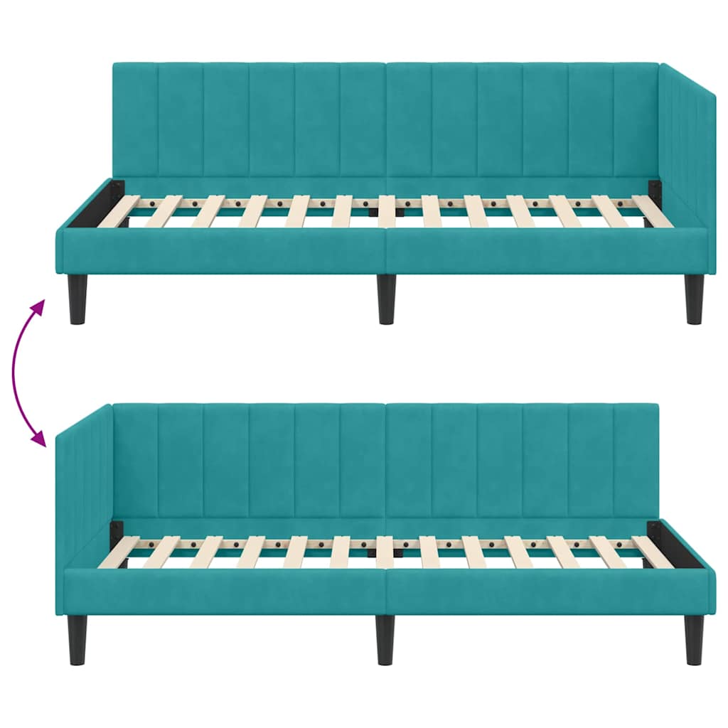 Hjørnesengramme med hovedgærde Turkis 100 cm x 200 cm Fløjl