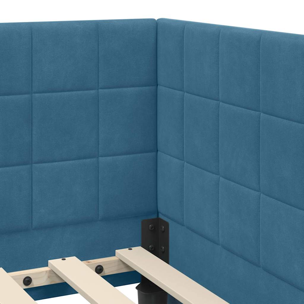 Hjørnesengramme med hovedgærde Blå 80 cm x 200 cm Fløjl