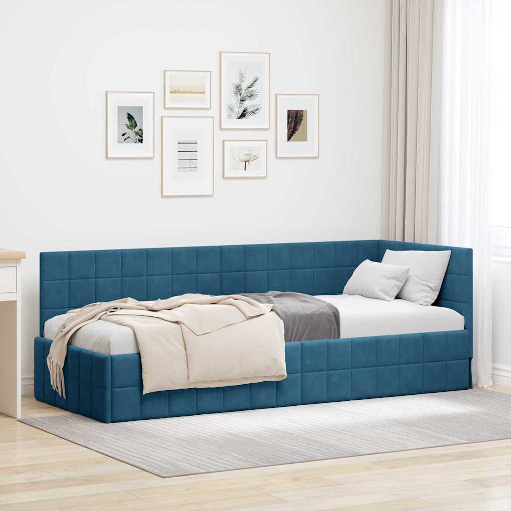 Hjørnesengramme med hovedgærde Blå 80 cm x 200 cm Fløjl