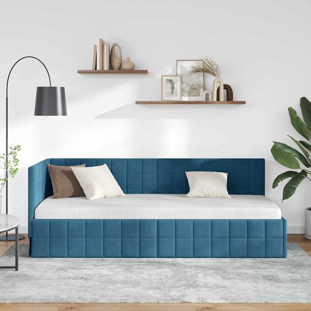Hjørnesengramme med hovedgærde Blå 80 cm x 200 cm Fløjl