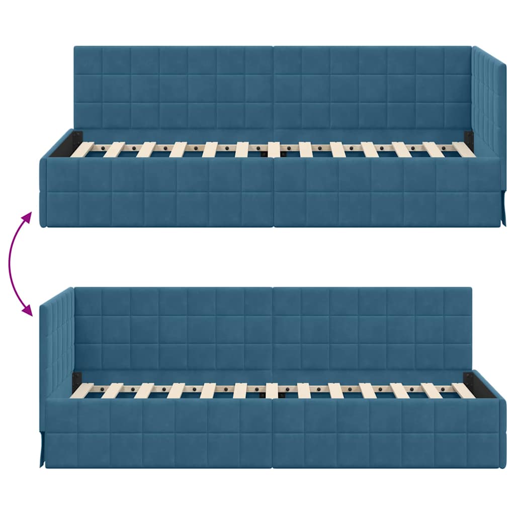 Hjørnesengramme med hovedgærde Blå 80 cm x 200 cm Fløjl