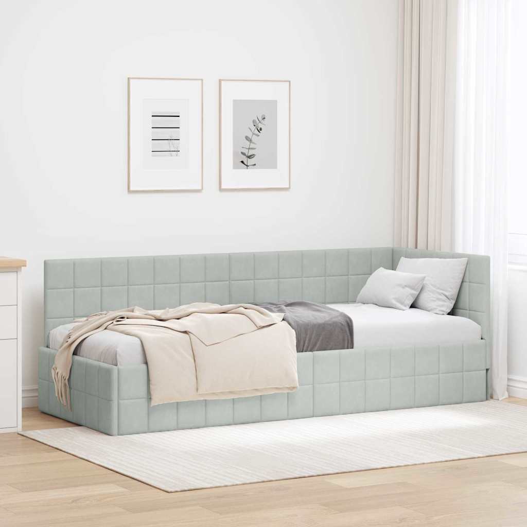 Hjørnesengramme med hovedgærde Lysegrå 80 cm x 200 cm Fløjl