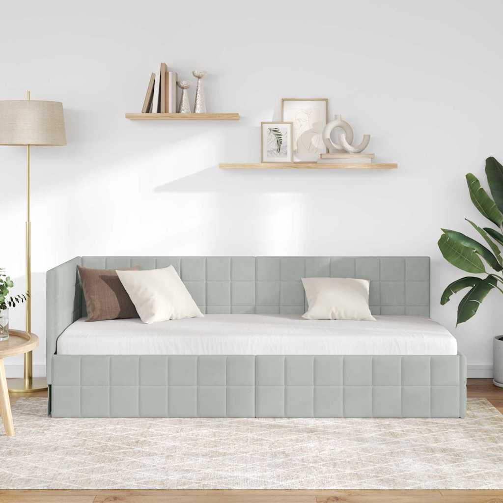 Hjørnesengramme med hovedgærde Lysegrå 80 cm x 200 cm Fløjl