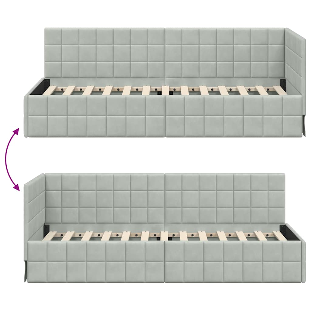 Hjørnesengramme med hovedgærde Lysegrå 80 cm x 200 cm Fløjl