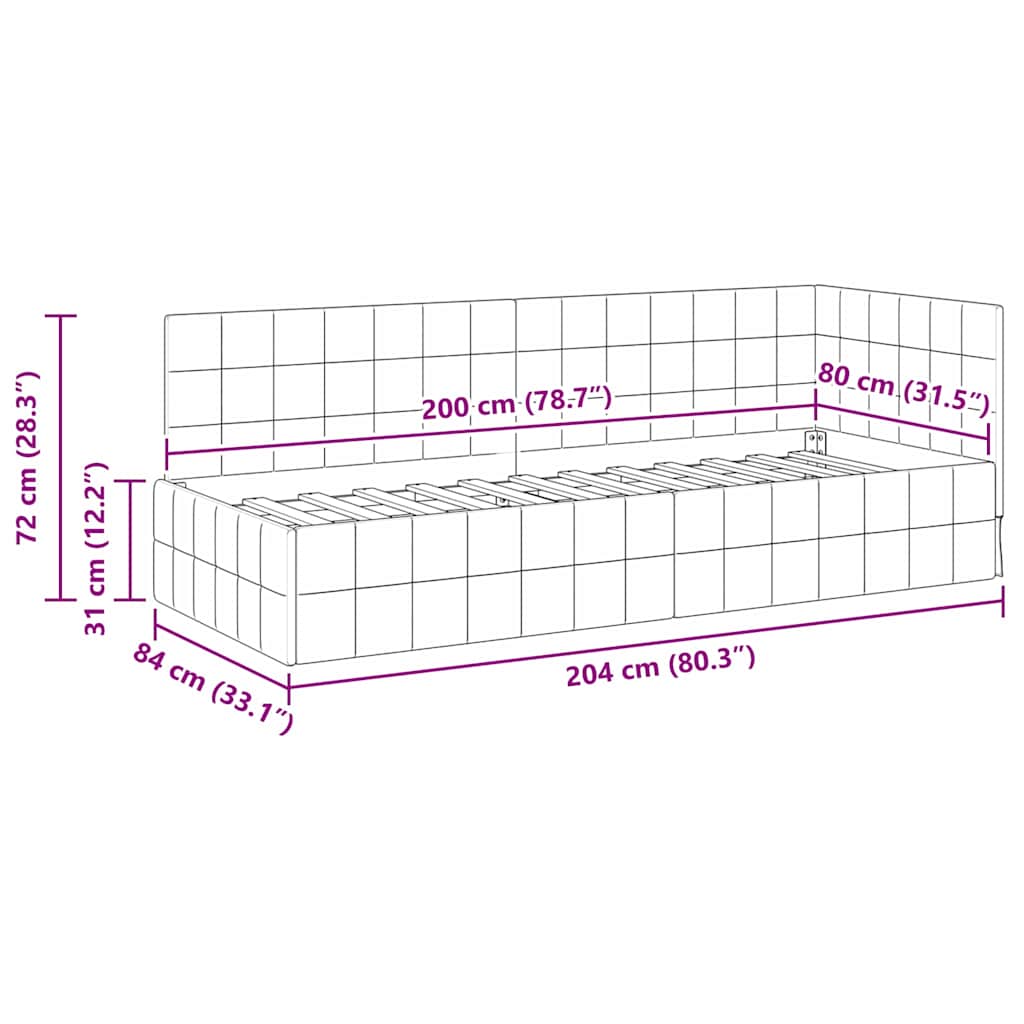 Hjørnesengramme med hovedgærde Lysegrå 80 cm x 200 cm Fløjl