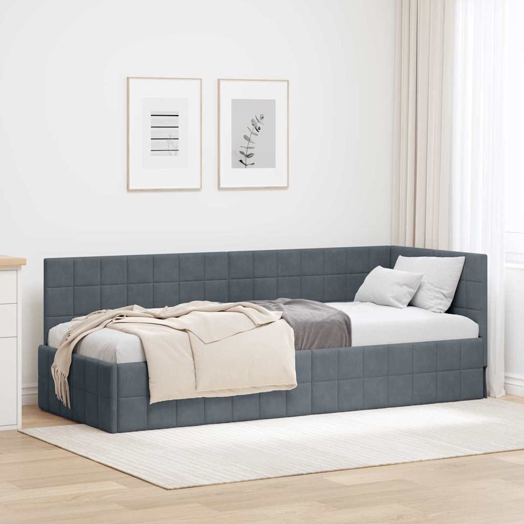 Hjørnesengramme med hovedgærde Mørkegrå 80 cm x 200 cm Fløjl