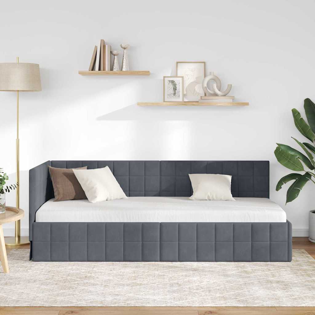 Hjørnesengramme med hovedgærde Mørkegrå 80 cm x 200 cm Fløjl