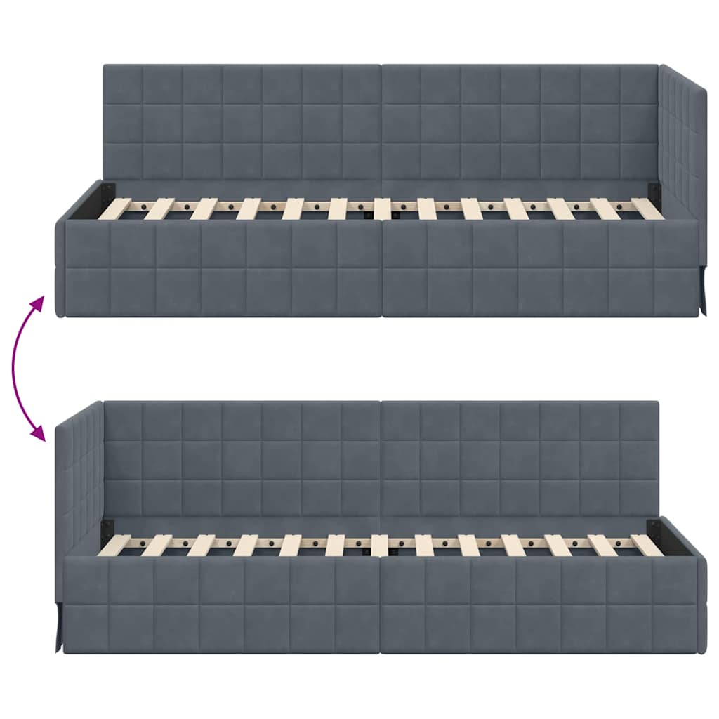 Hjørnesengramme med hovedgærde Mørkegrå 80 cm x 200 cm Fløjl