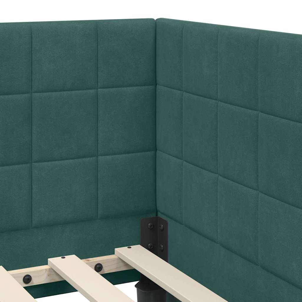 Hjørnesengramme med hovedgærde Mørkegrøn 80 cm x 200 cm Fløjl