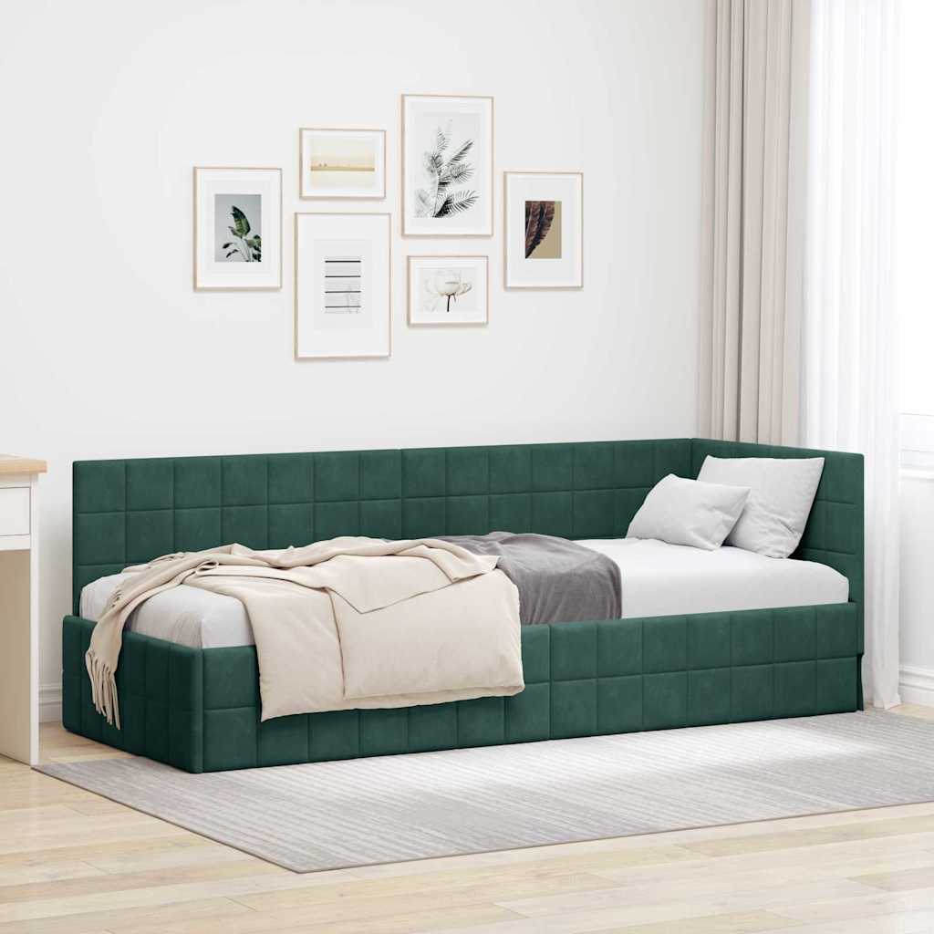 Hjørnesengramme med hovedgærde Mørkegrøn 80 cm x 200 cm Fløjl