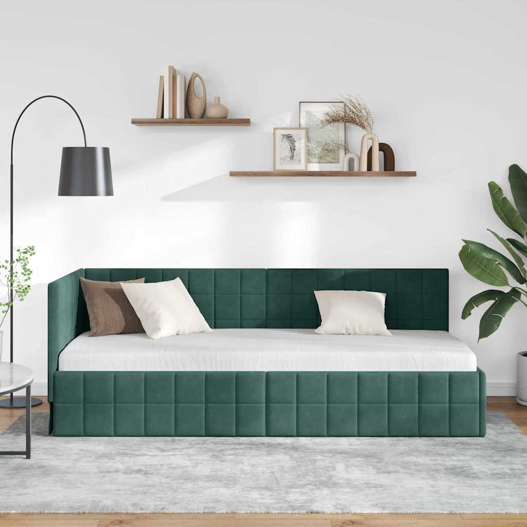 Hjørnesengramme med hovedgærde Mørkegrøn 80 cm x 200 cm Fløjl