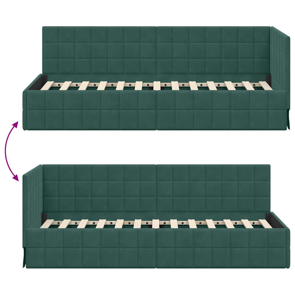 Hjørnesengramme med hovedgærde Mørkegrøn 80 cm x 200 cm Fløjl