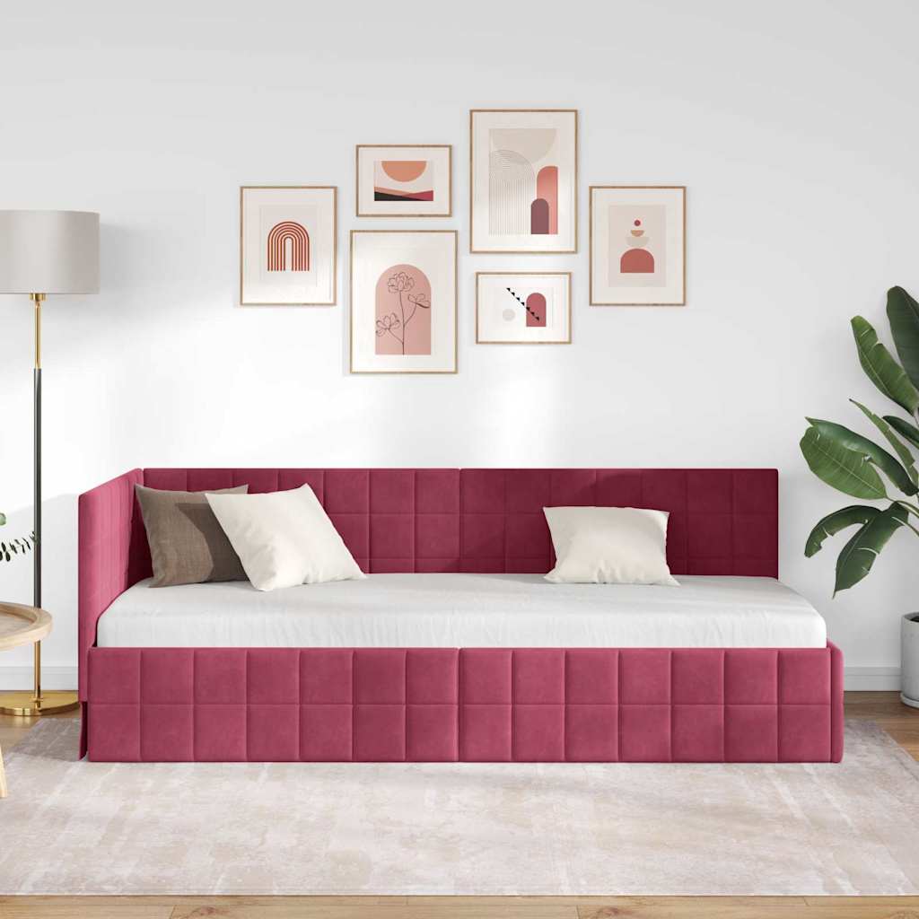 Hjørnesengramme med hovedgærde Vinrød 80 cm x 200 cm Fløjl