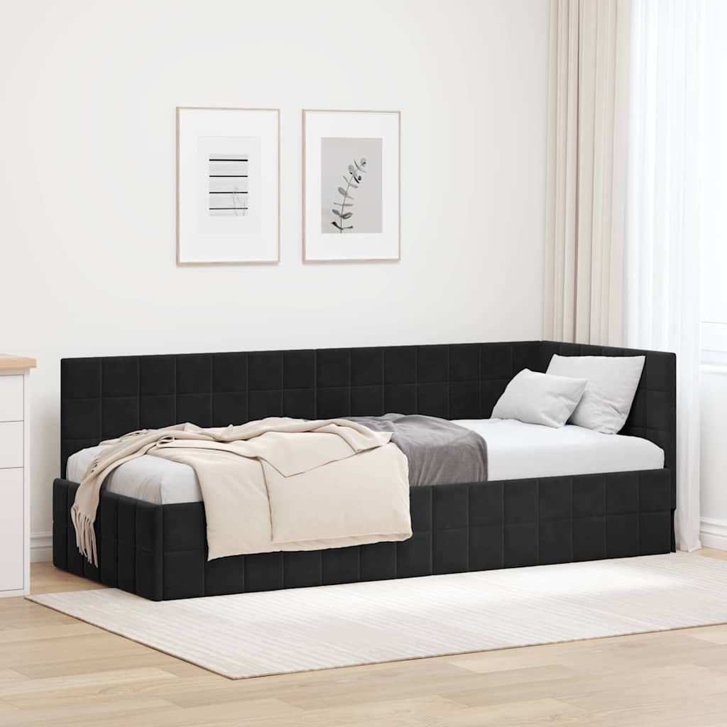 Hjørnesengramme med hovedgærde Sort 80 cm x 200 cm Fløjl