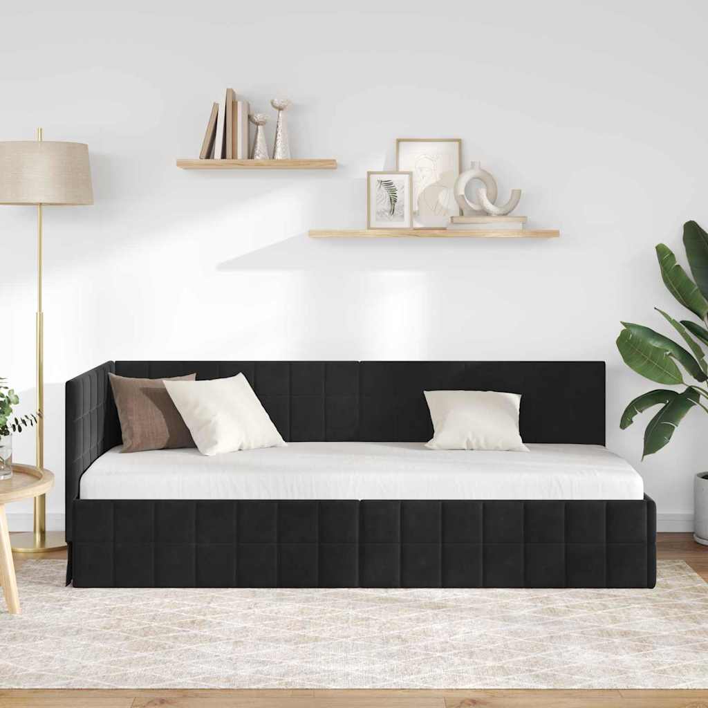 Hjørnesengramme med hovedgærde Sort 80 cm x 200 cm Fløjl