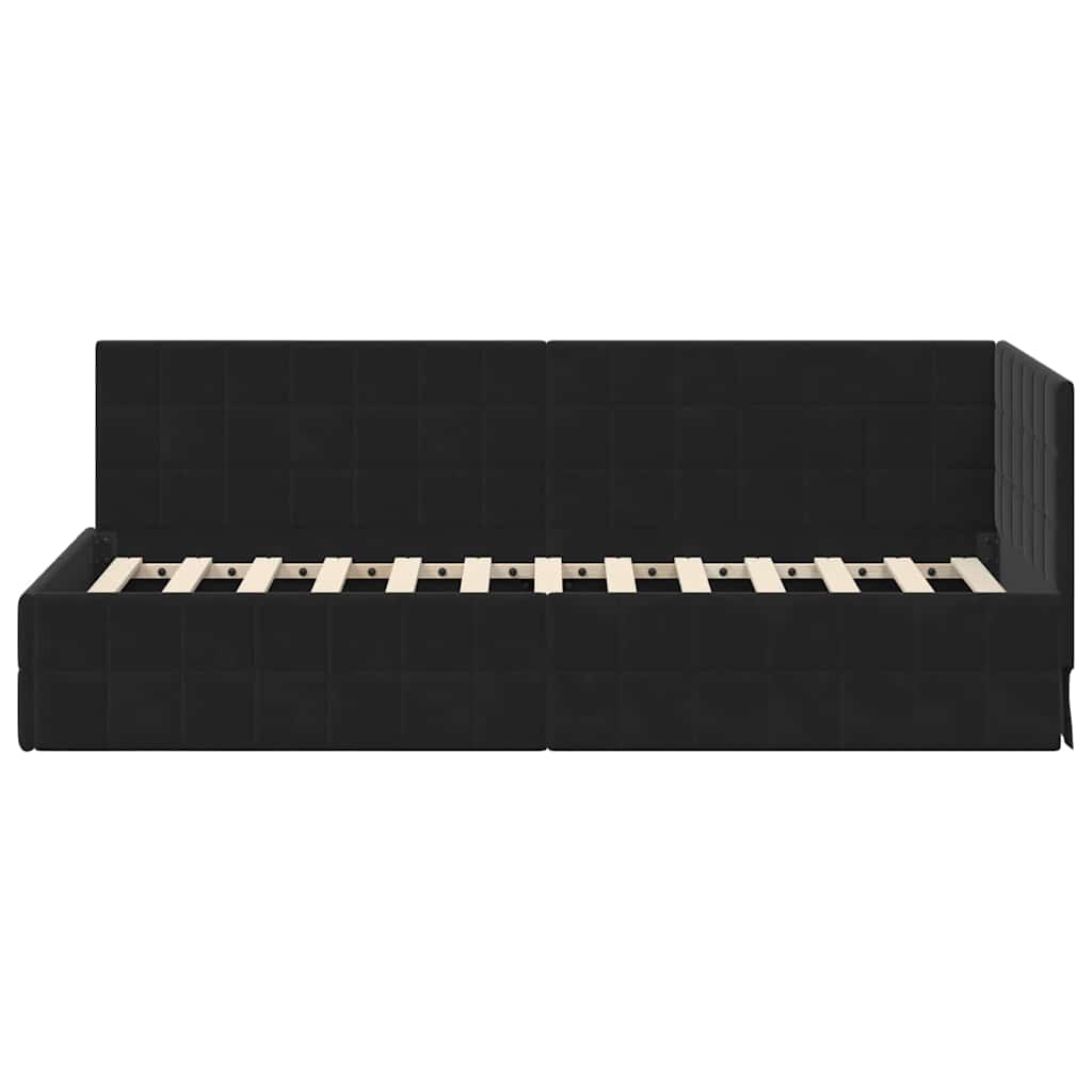 Hjørnesengramme med hovedgærde Sort 80 cm x 200 cm Fløjl