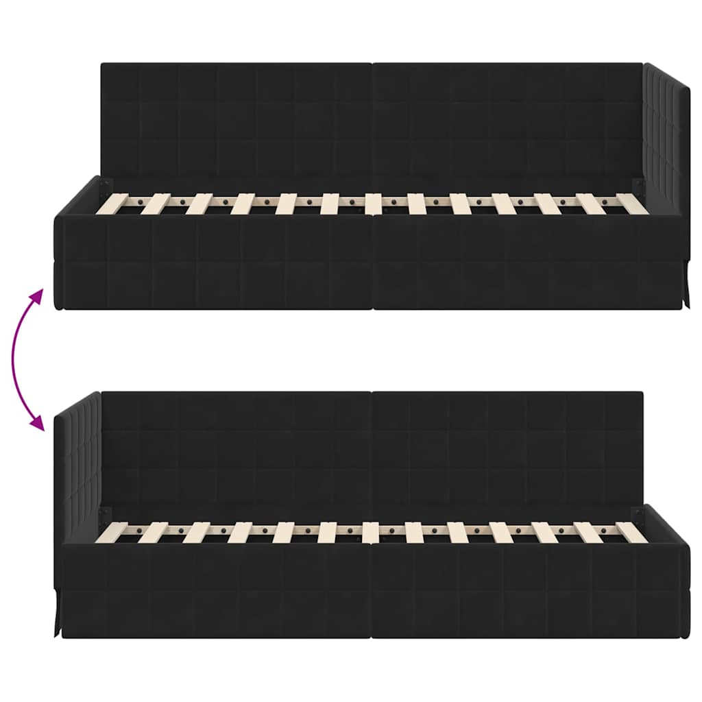 Hjørnesengramme med hovedgærde Sort 80 cm x 200 cm Fløjl