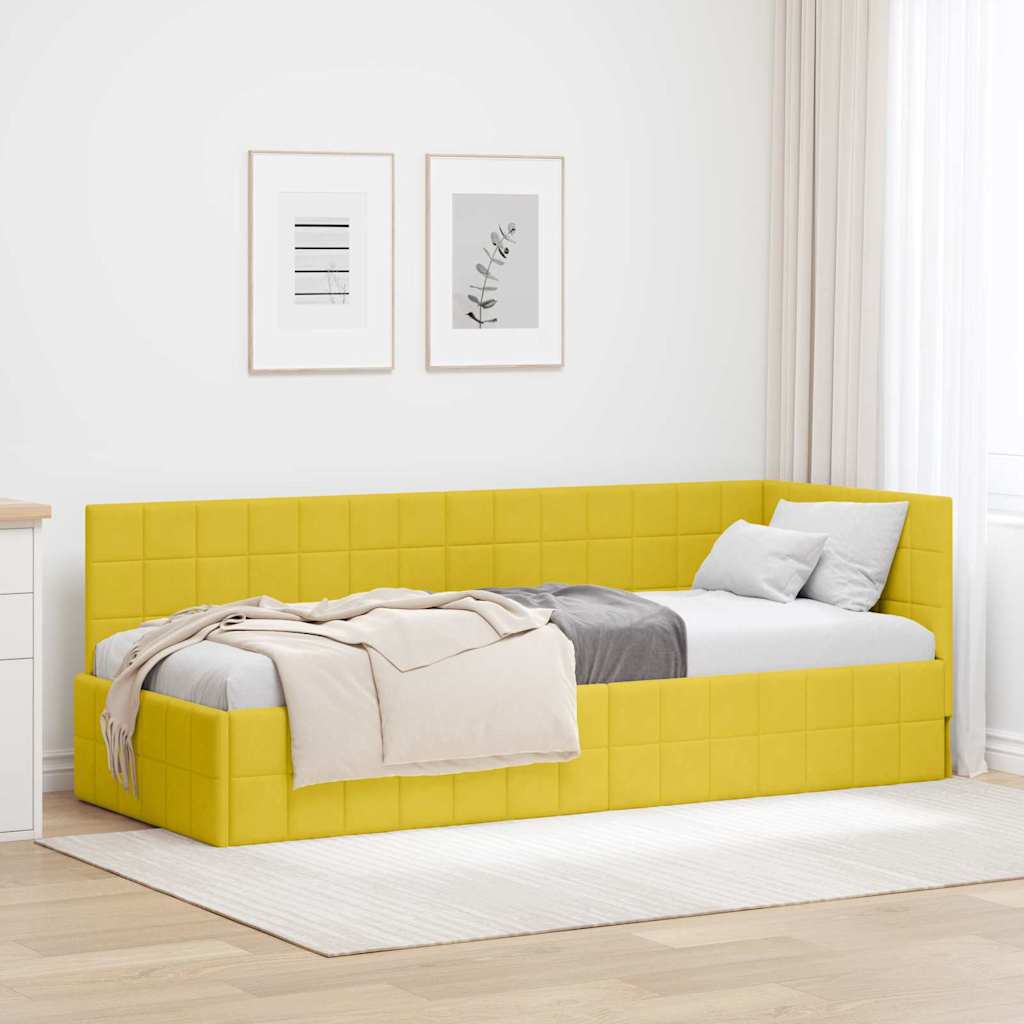 Hjørnesengramme med hovedgærde Gul 80 cm x 200 cm Fløjl