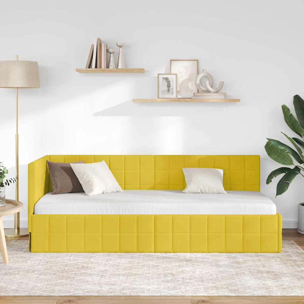 Hjørnesengramme med hovedgærde Gul 80 cm x 200 cm Fløjl