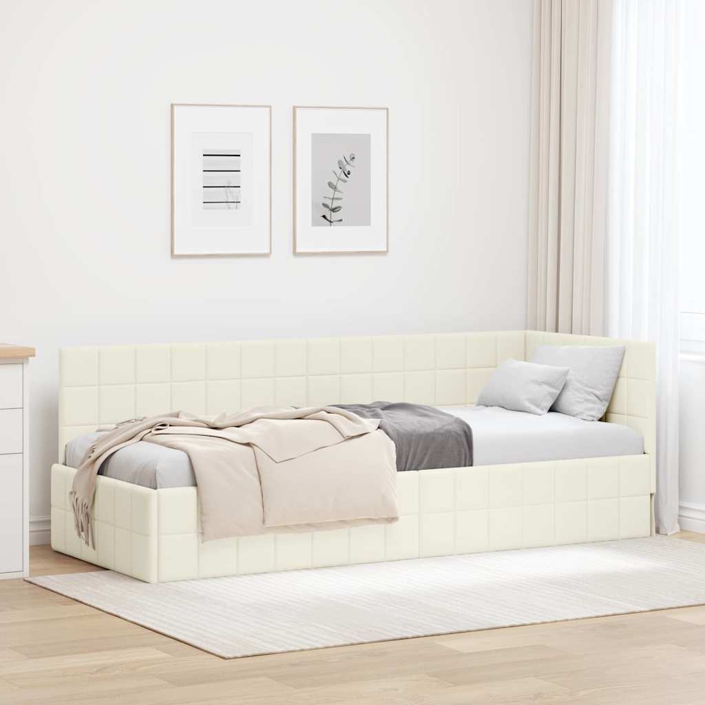Hjørnesengramme med hovedgærde Creme 80 cm x 200 cm Fløjl