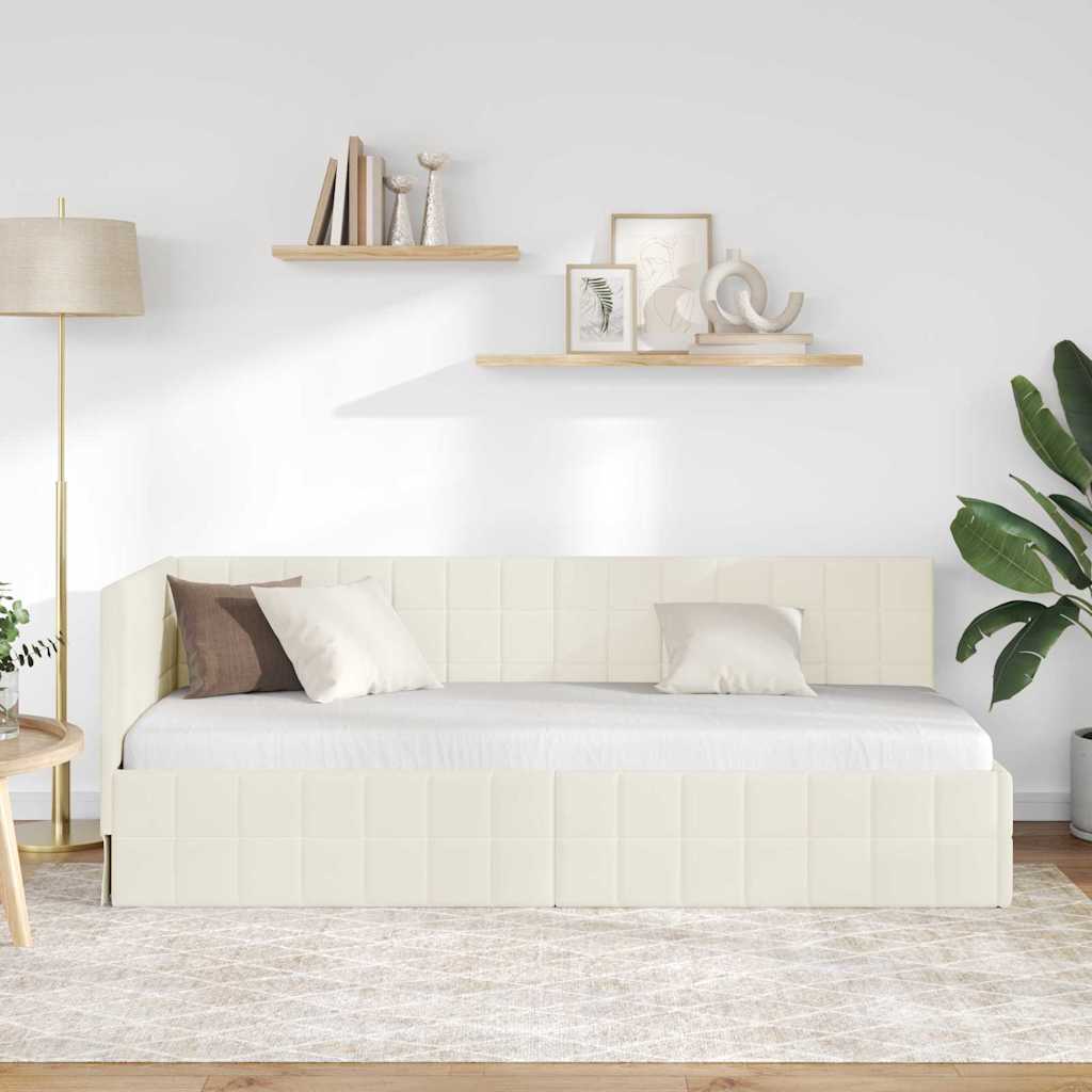 Hjørnesengramme med hovedgærde Creme 80 cm x 200 cm Fløjl