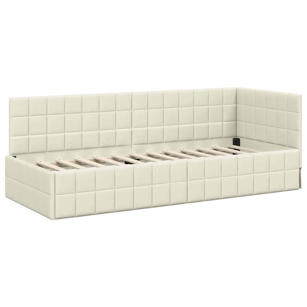 Hjørnesengramme med hovedgærde Creme 80 cm x 200 cm Fløjl