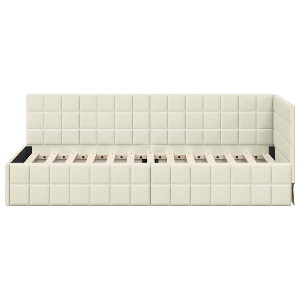 Hjørnesengramme med hovedgærde Creme 80 cm x 200 cm Fløjl