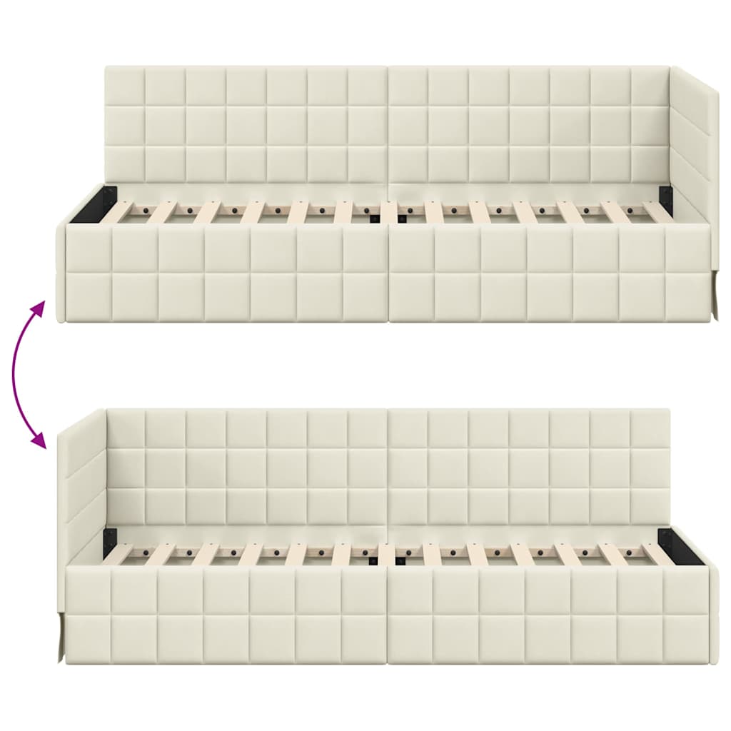 Hjørnesengramme med hovedgærde Creme 80 cm x 200 cm Fløjl