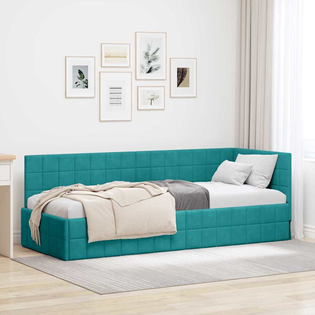 Hjørnesengramme med hovedgærde Turkis 80 cm x 200 cm Fløjl