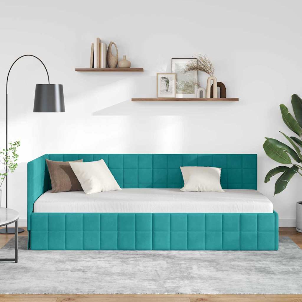 Hjørnesengramme med hovedgærde Turkis 80 cm x 200 cm Fløjl