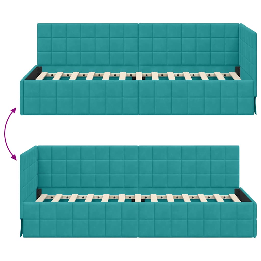 Hjørnesengramme med hovedgærde Turkis 80 cm x 200 cm Fløjl
