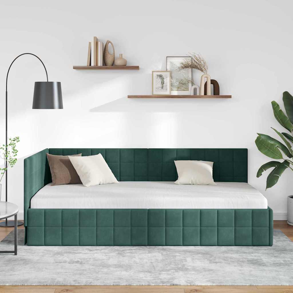 Hjørnesengramme med hovedgærde Mørkegrøn 90 cm x 190 cm Fløjl