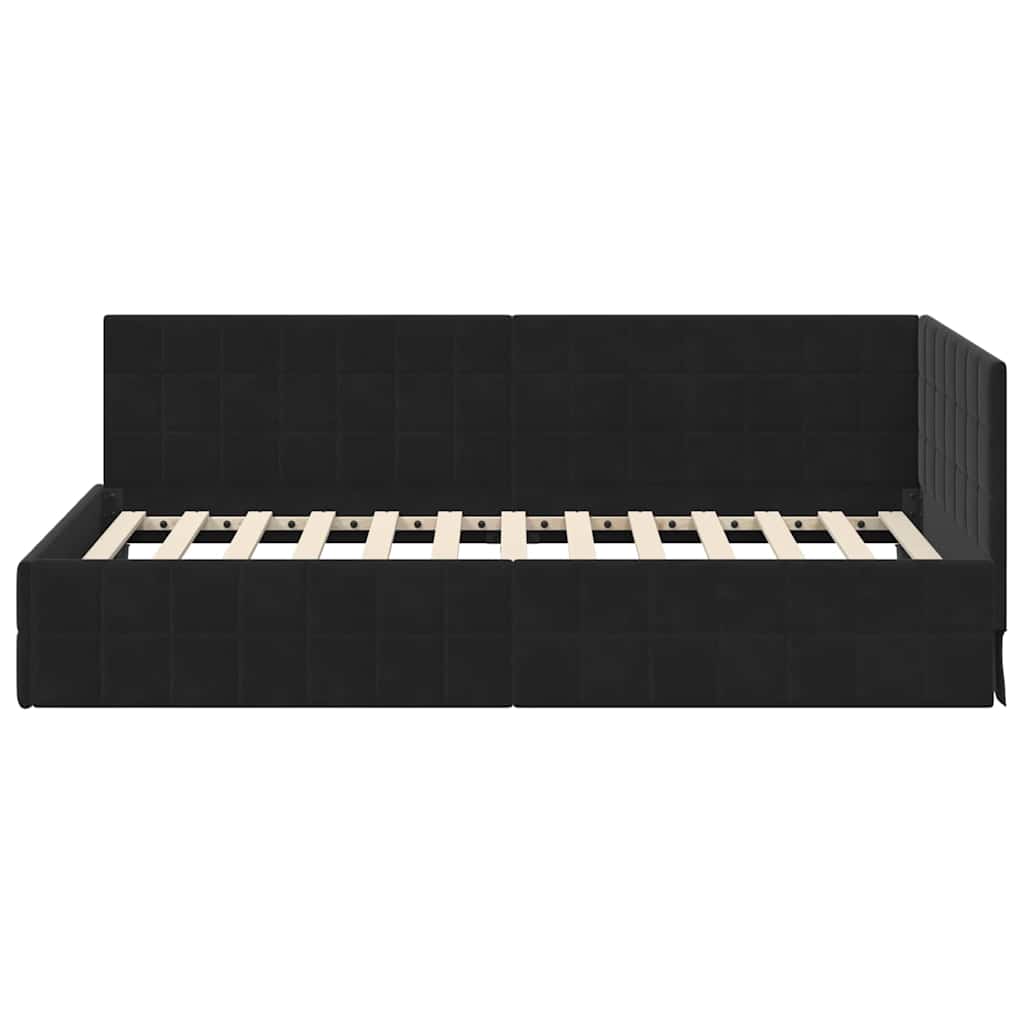 Hjørnesengramme med hovedgærde Sort 90 cm x 190 cm Fløjl