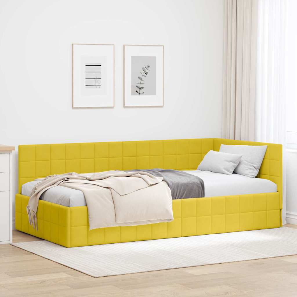 Hjørnesengramme med hovedgærde Gul 90 cm x 190 cm Fløjl