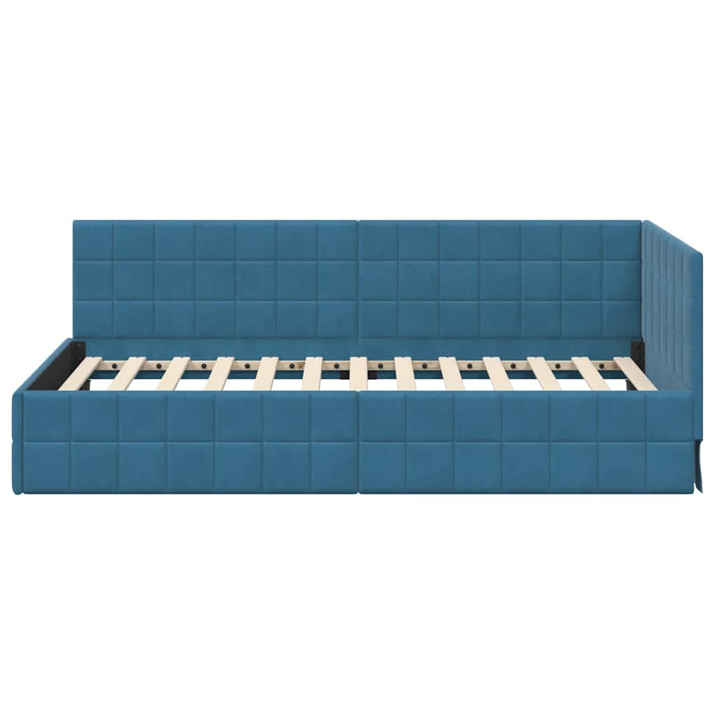 Hjørnesengramme med hovedgærde Blå 90 cm x 200 cm Fløjl