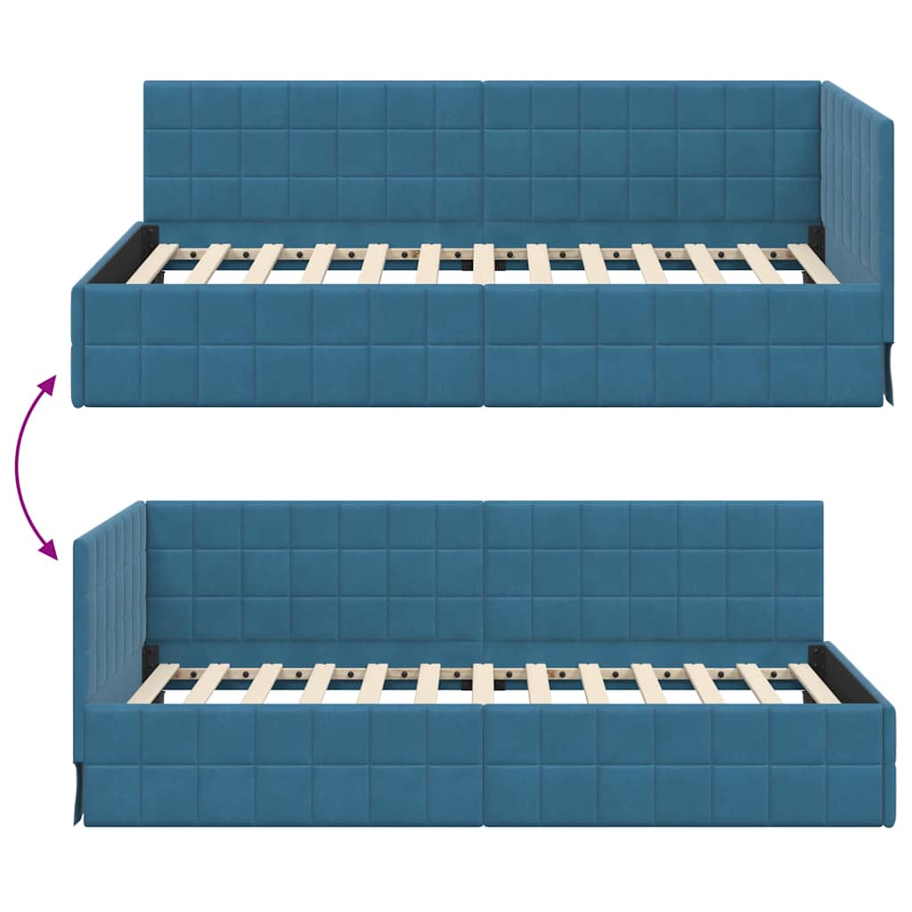 Hjørnesengramme med hovedgærde Blå 90 cm x 200 cm Fløjl