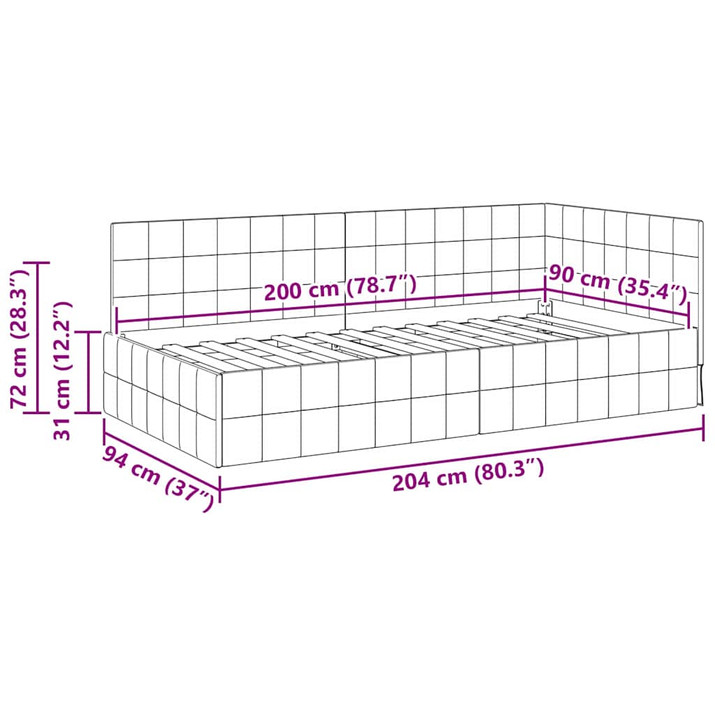 Hjørnesengramme med hovedgærde Blå 90 cm x 200 cm Fløjl