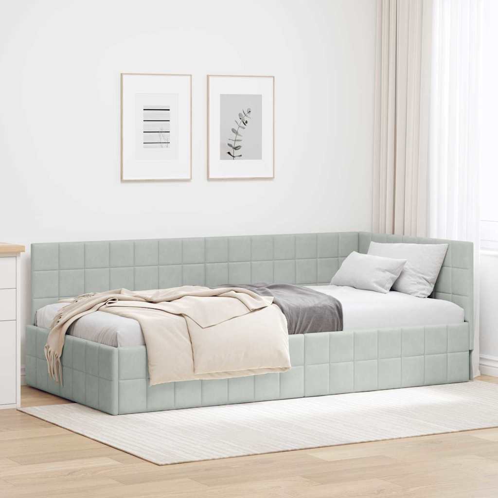 Hjørnesengramme med hovedgærde Lysegrå 90 cm x 200 cm Fløjl
