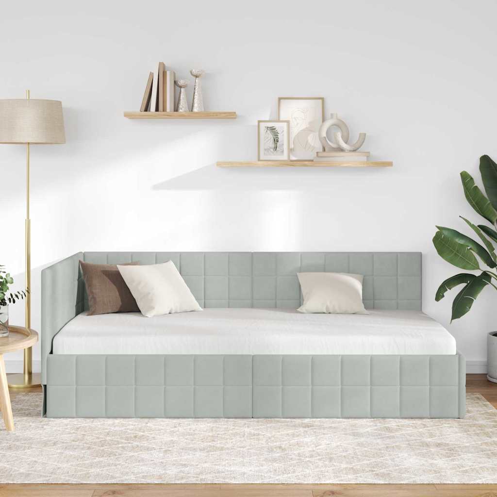 Hjørnesengramme med hovedgærde Lysegrå 90 cm x 200 cm Fløjl