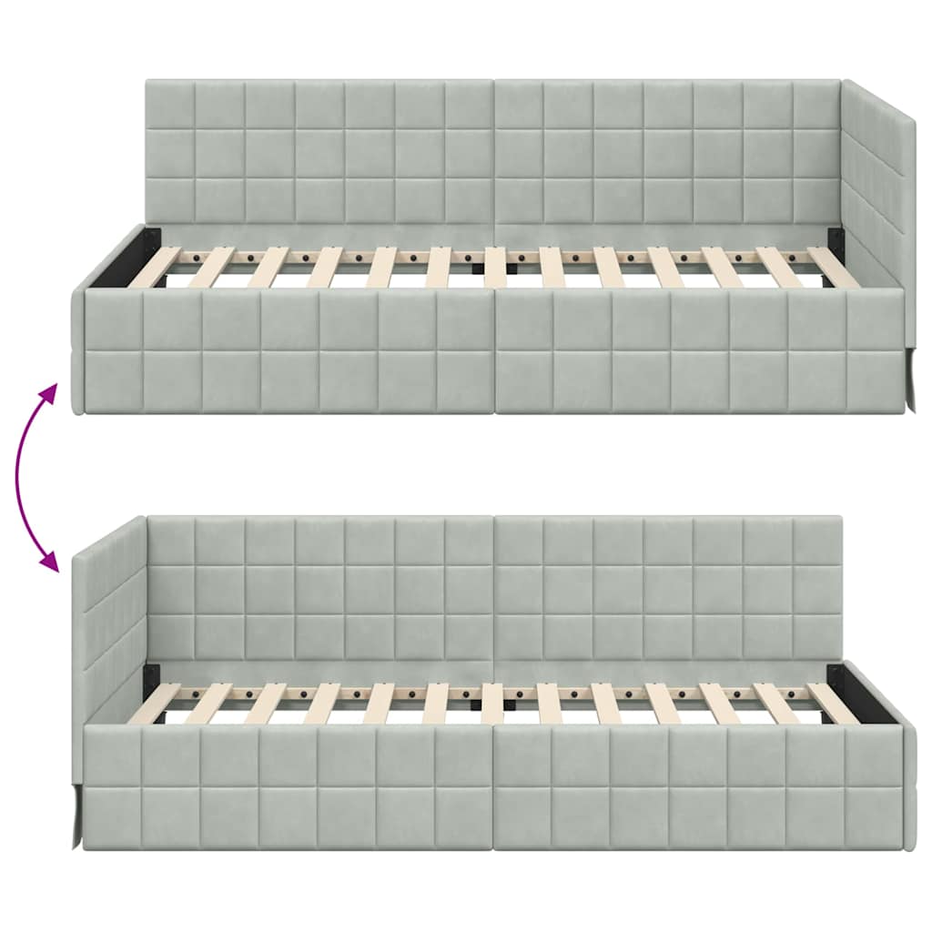 Hjørnesengramme med hovedgærde Lysegrå 90 cm x 200 cm Fløjl